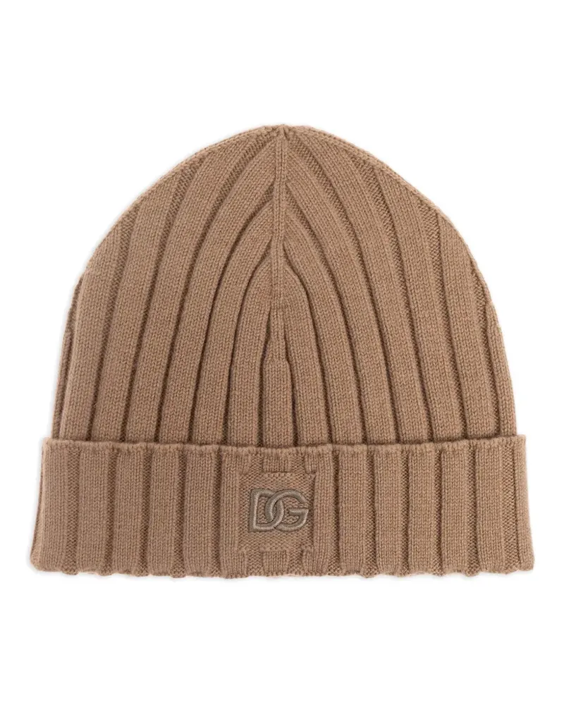 Dolce & Gabbana Gerippte Mütze mit Logo - Nude Nude
