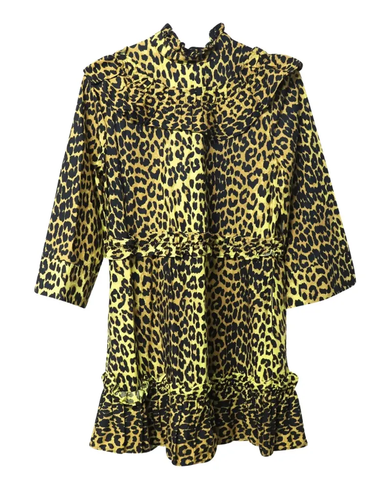 Ganni ruffled animal-print mini dress - Nude Nude