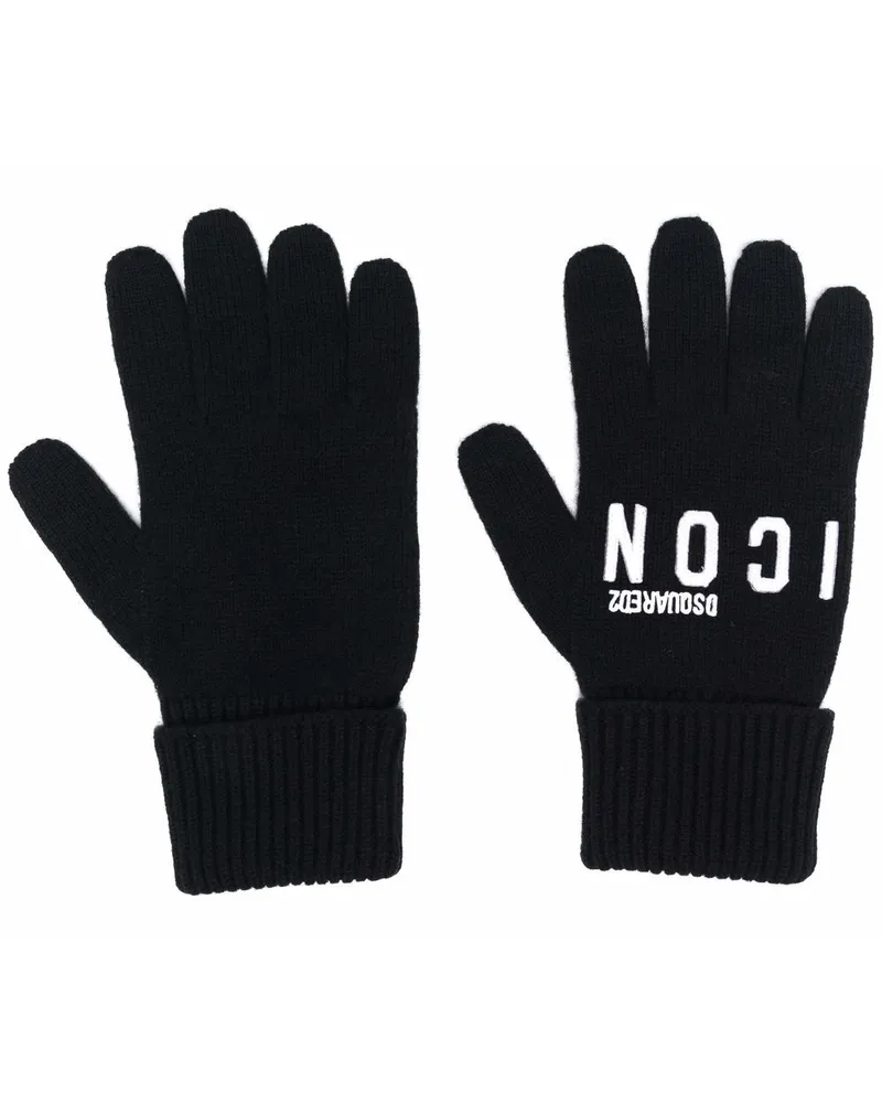 Dsquared2 Gestrickte Handschuhe mit Logo-Stickerei - Schwarz Schwarz