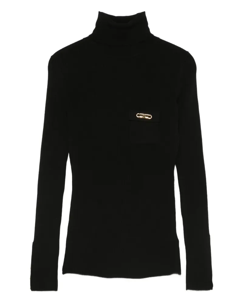 Elisabetta Franchi Gerippter Rollkragenpullover - Schwarz Schwarz
