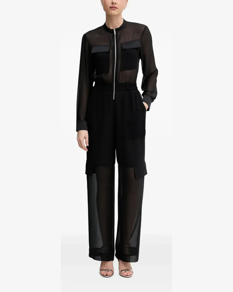 Sisley sheer-panel cargo jumpsuit - Schwarz Schwarz