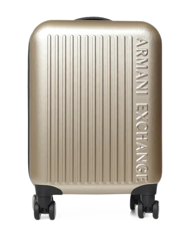 Armani Exchange logo-embossed ridged suitcase - Gold Gold