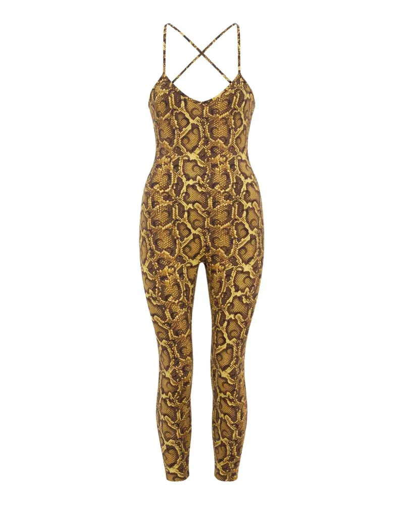 Marine Serre python-print V-neck jumpsuit - Gelb Gelb