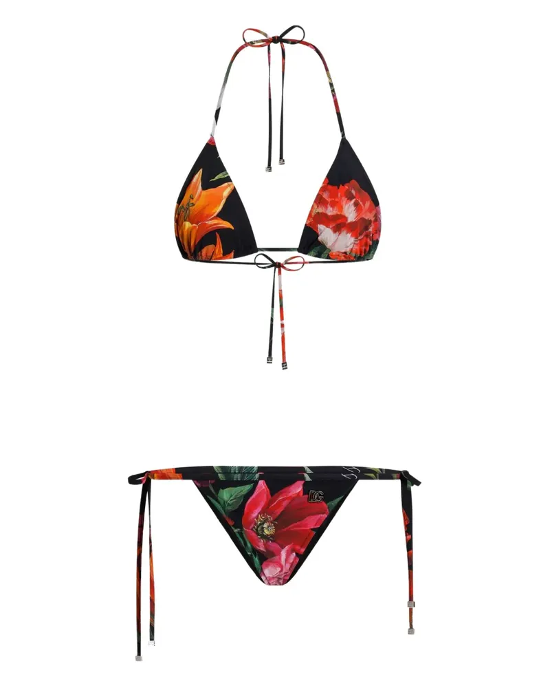 Dolce & Gabbana Bikini mit Blumen-Print - Schwarz Schwarz
