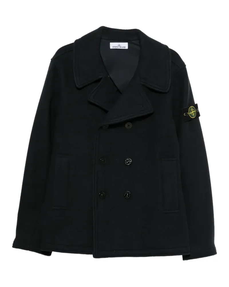 Stone Island double-breasted logo-patch coat - Blau Blau