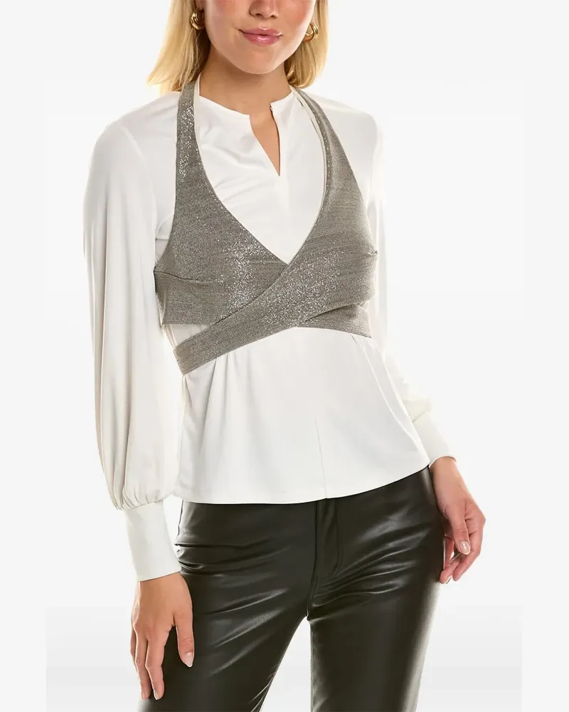 Brunello Cucinelli metallic-overlay V-neck blouse - Weiß Weiß
