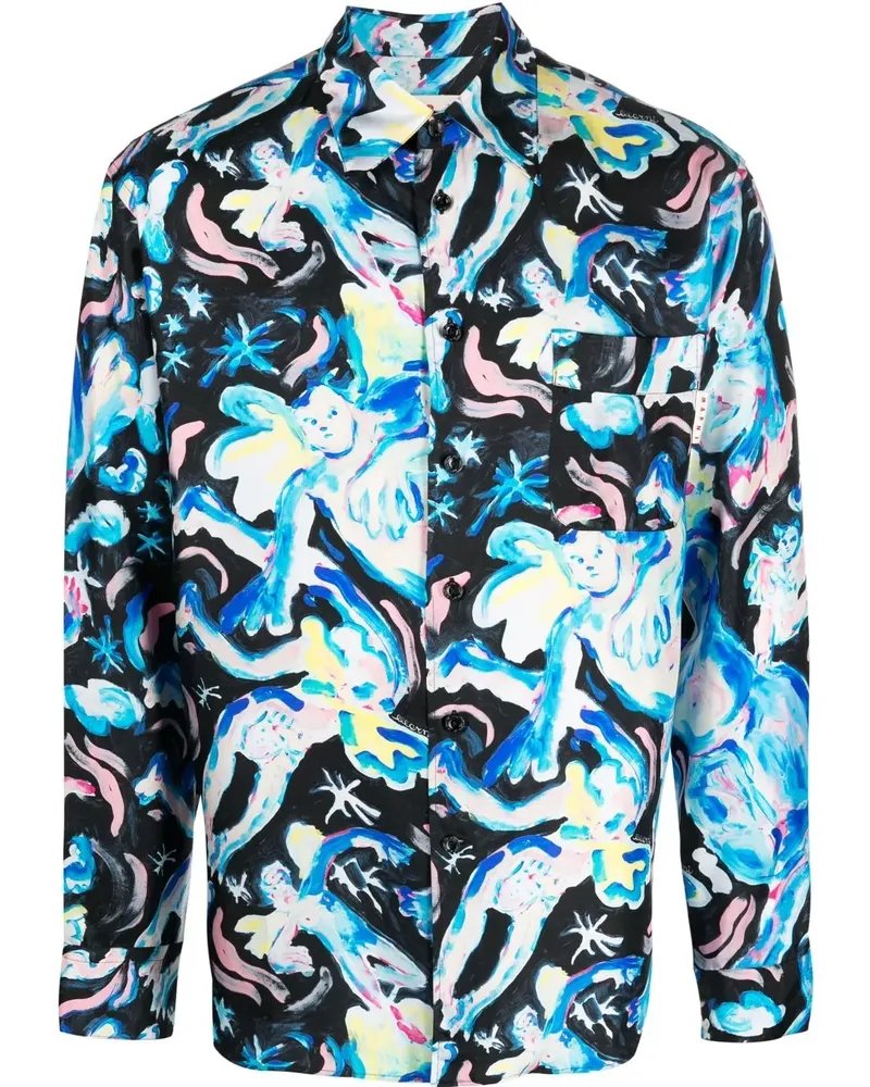 Marni Seidenhemd mit Illustrations-Print - Schwarz Schwarz