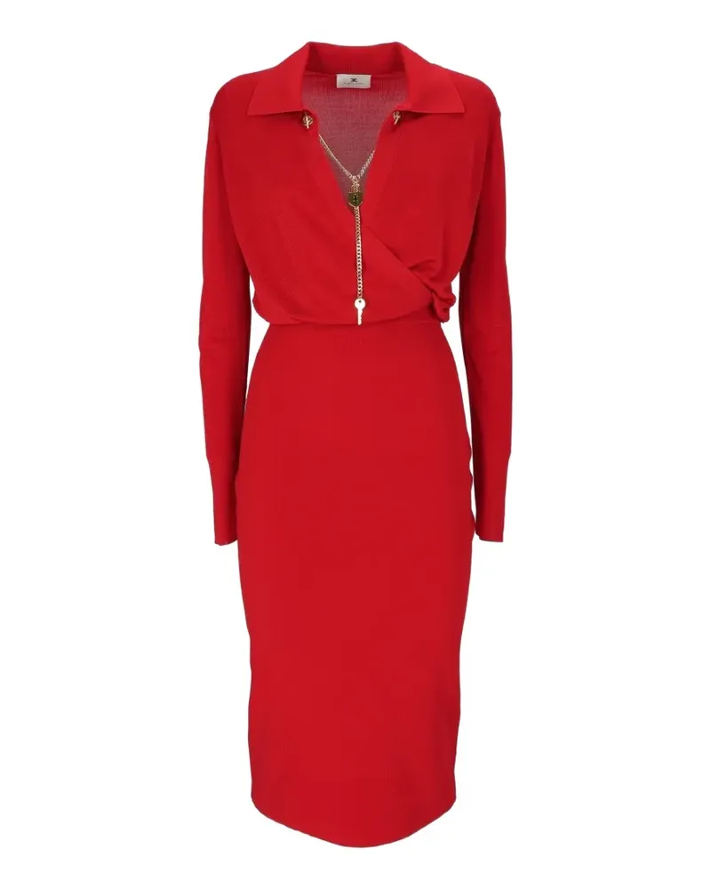 Elisabetta Franchi wrap-style chain-detail midi dress - Rot Rot