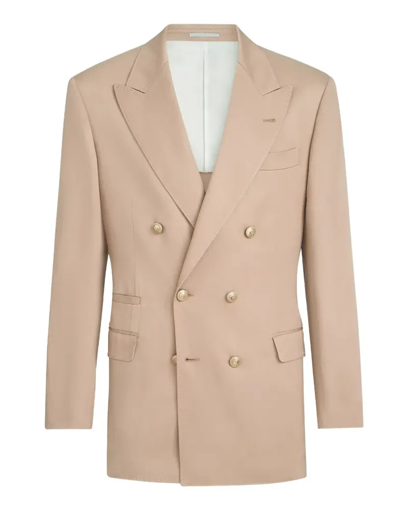Brunello Cucinelli Anderthalbreihiger Blazer aus Seiden-Délavé und Leinengabardine mit Metallknöpfen - Nude Nude