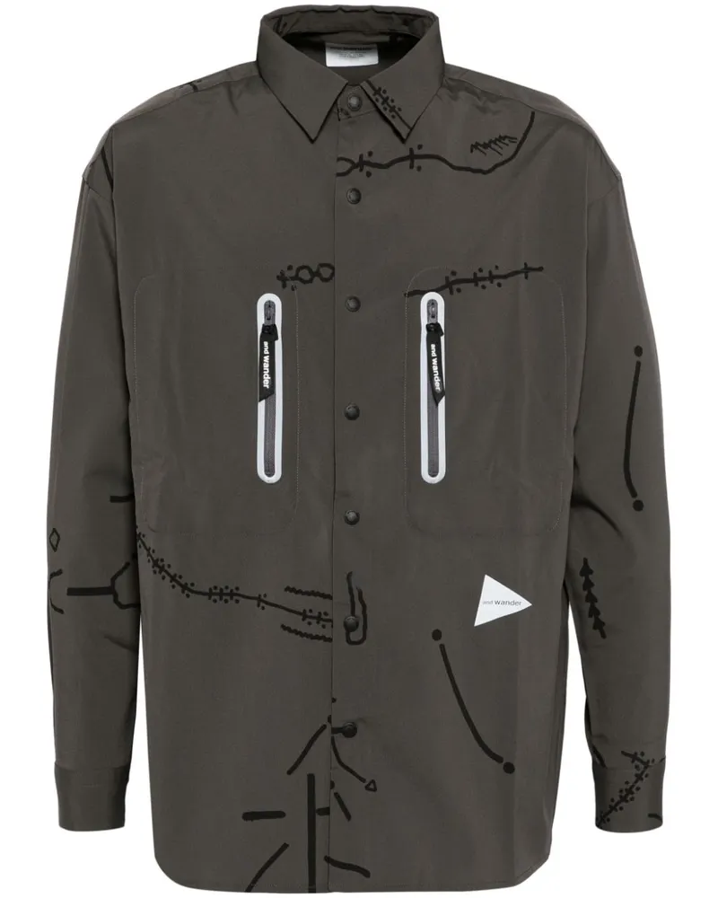 and wander Daijiro OHARA Hemd mit Landkarten-Print - Grau Grau