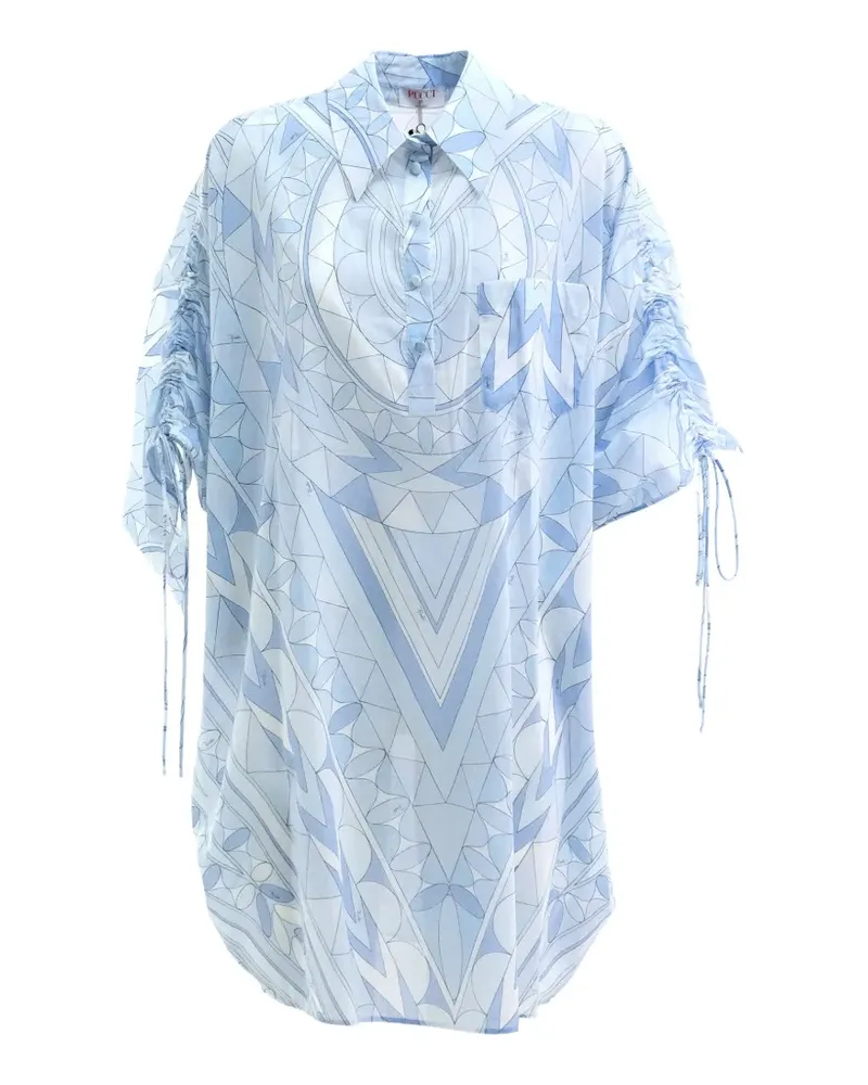 Emilio Pucci Manuba-print ruched-sleeve mini dress - Blau Blau