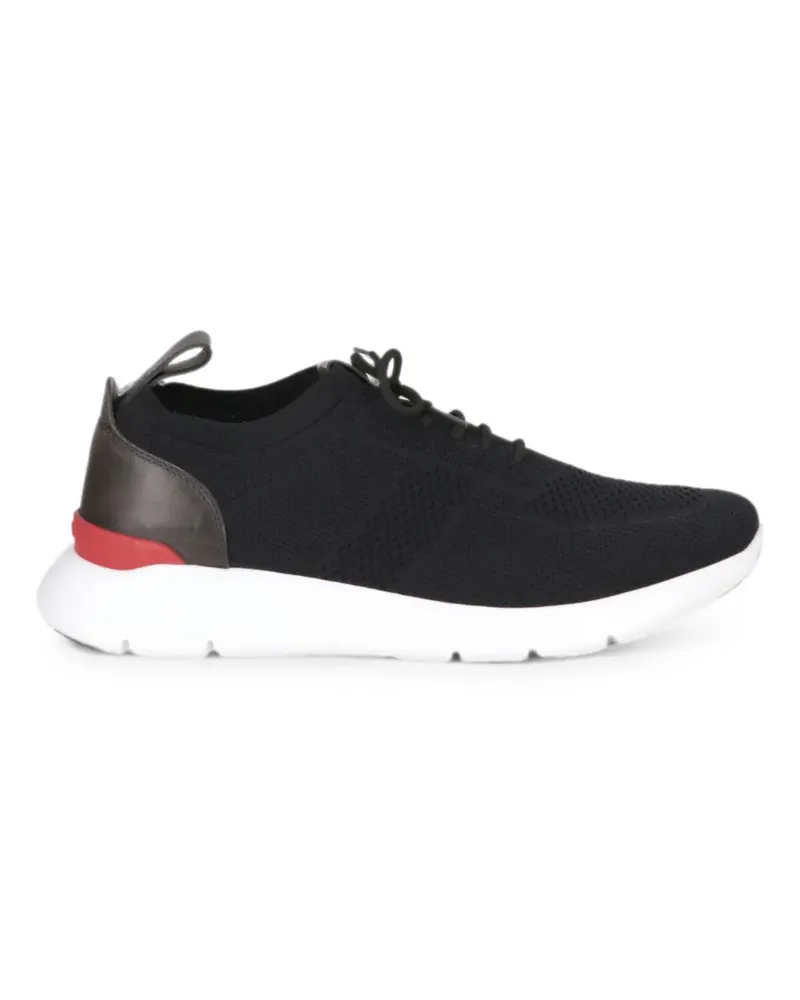Isaia knit-panel leather sneakers - Schwarz Schwarz