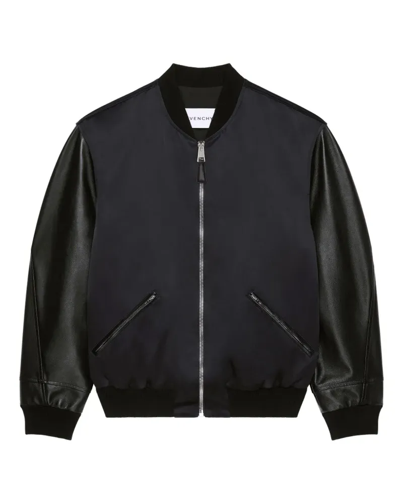 Givenchy Bomberjacke aus Leder und Satin mit  Paris-Stickerei - Schwarz Schwarz