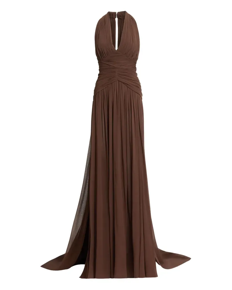 Elie Saab halterneck ruched maxi dress - Braun Braun