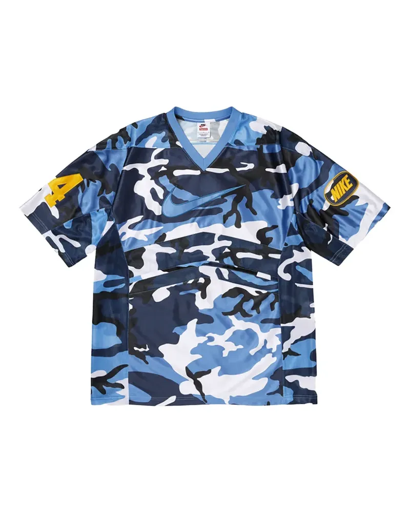 Supreme Being x Nike T-Shirt mit V-Ausschnitt und Camouflage-Print - Blau Blau