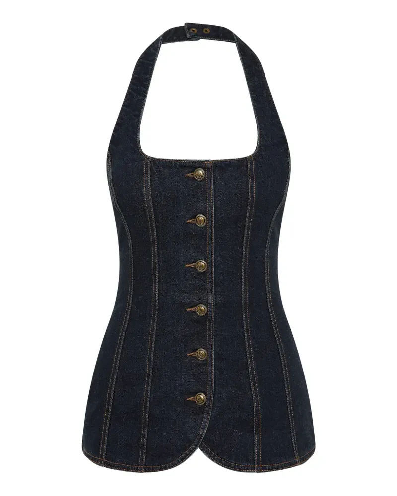 Rebecca Vallance Geknöpftes Neckholder-Top - Blau Blau