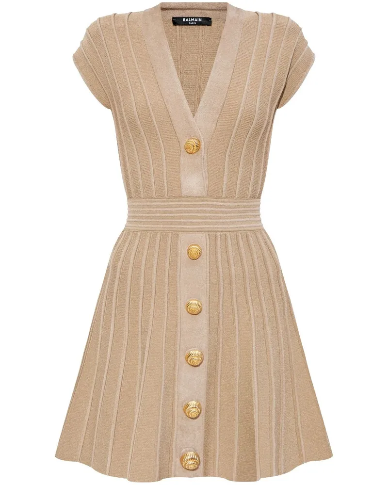 Balmain Geripptes Minikleid - Nude Nude