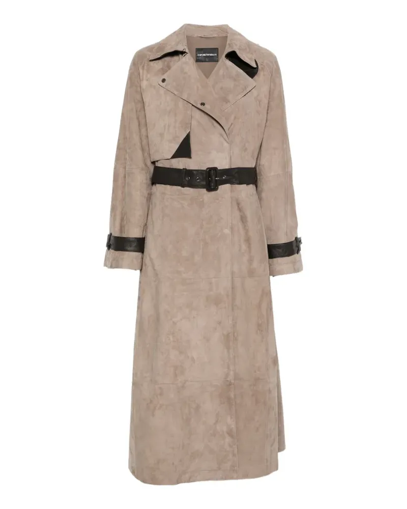 Emporio Armani belted suede trench coat - Nude Nude