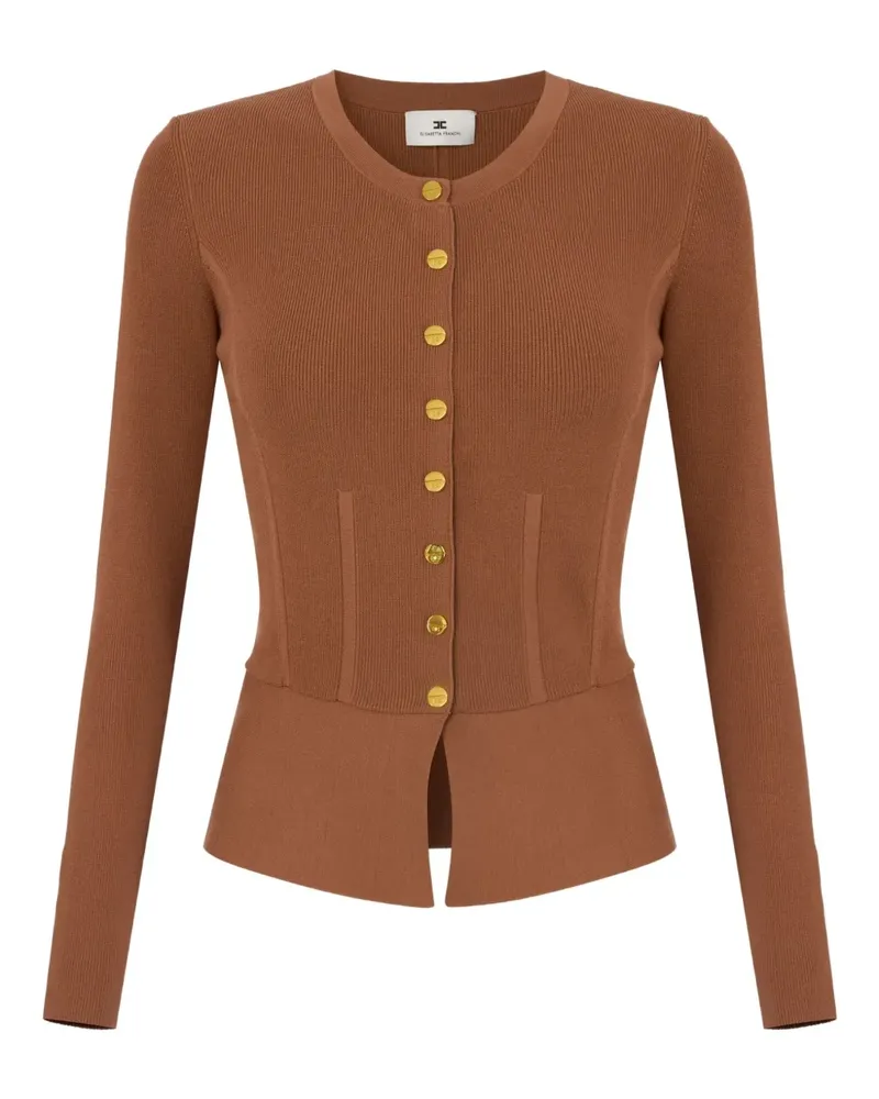 Elisabetta Franchi Gerippter Cardigan mit Schmuckknopf - Braun Braun