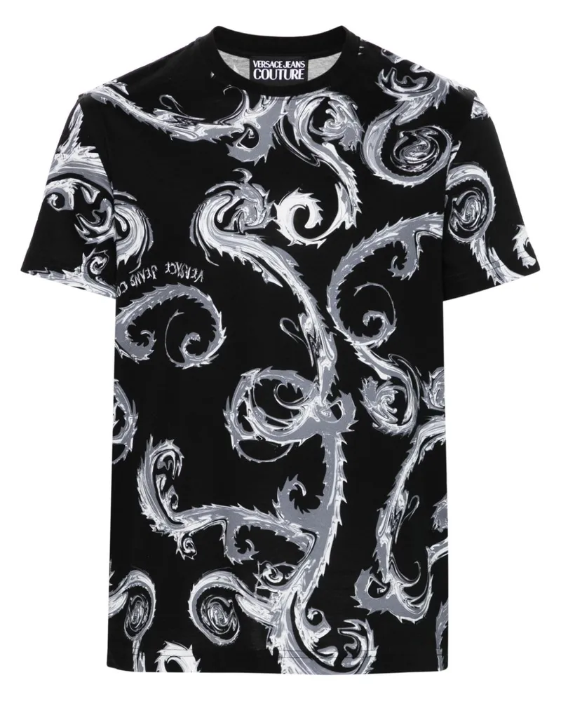 Versace Jeans T-Shirt mit Barocco-Print Schwarz