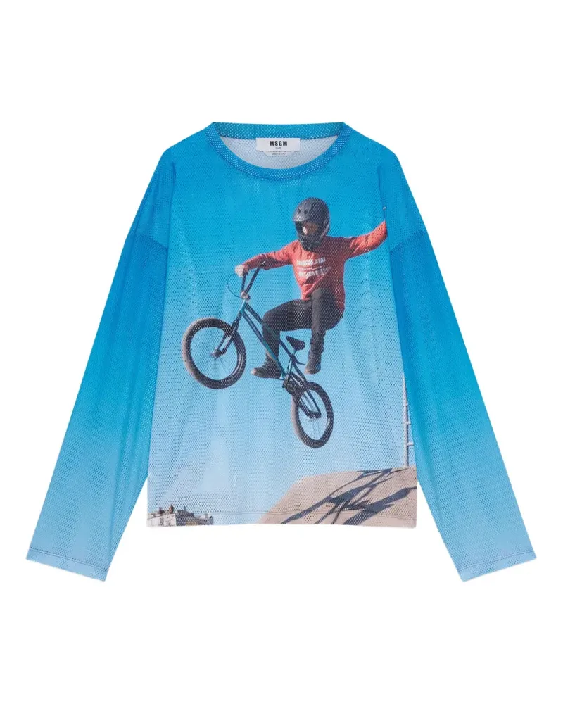 MSGM Langarmshirt mit Print - Blau Blau