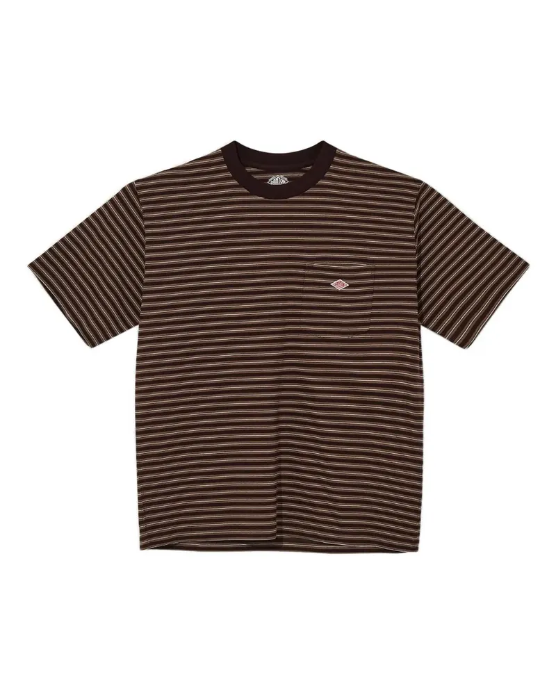 Danton Gestreiftes T-Shirt mit Tasche - Braun Braun