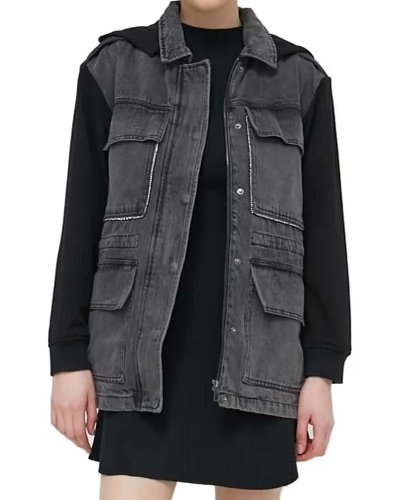 Desigual Jeansjacke mit Strassbesatz - Grau Grau