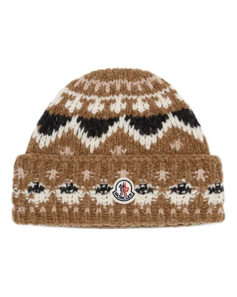 Moncler fair isle-knit beanie hat - Nude Nude