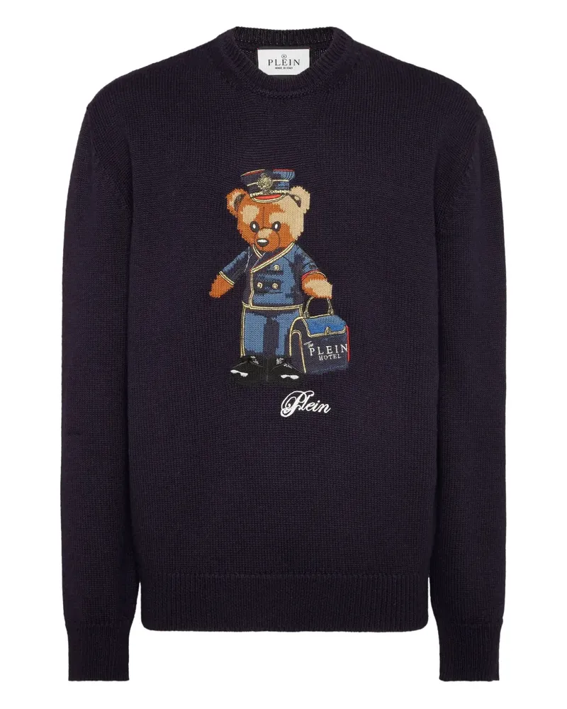 Philipp Plein Reception Pullover mit Teddy-Stickerei - Blau Blau