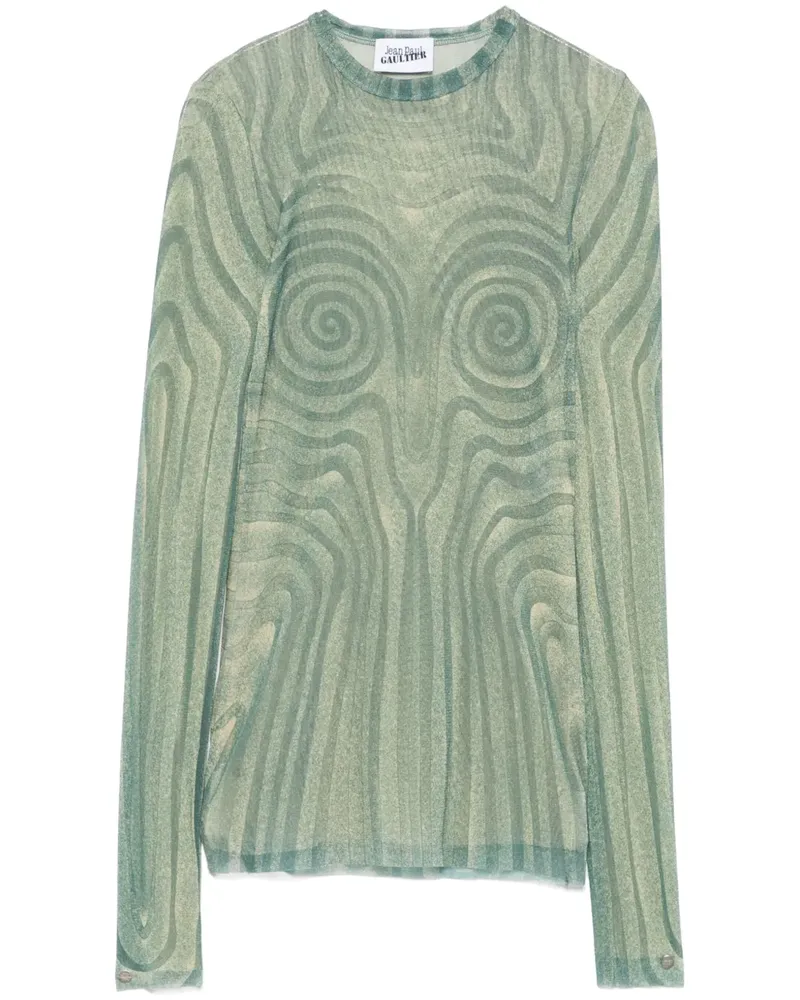Jean Paul Gaultier Mesh-Oberteil mit Spiral-Print - Grün Grün