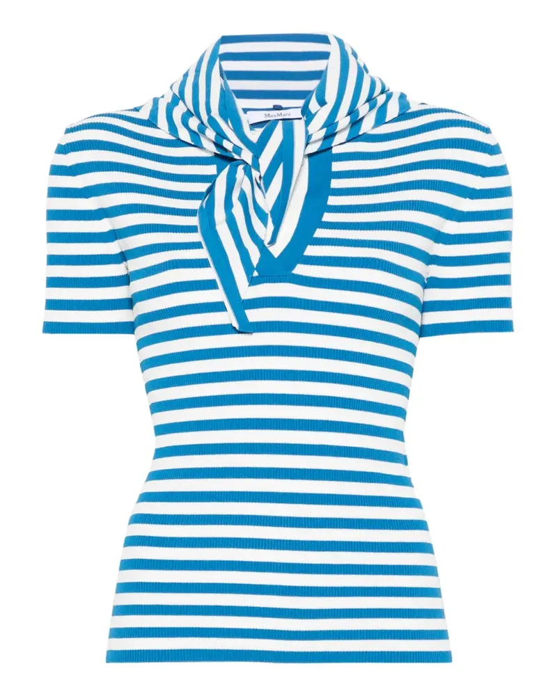 Max Mara Pullover aus Viskose-Krepp mit Schaldetail - Weiß - Blau Blau