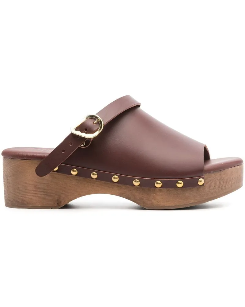 Ancient Greek Sandals Clogs mit Schnalle Braun