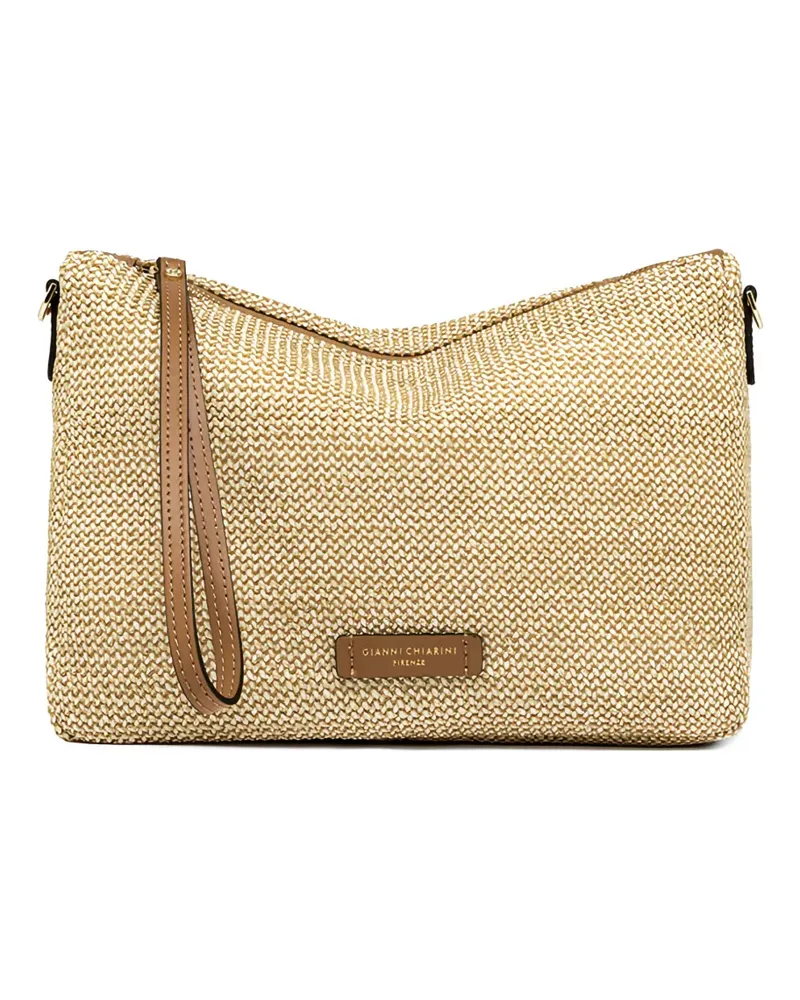 Gianni Chiarini small Nora woven-design leather-trim clutch bag - Nude Nude