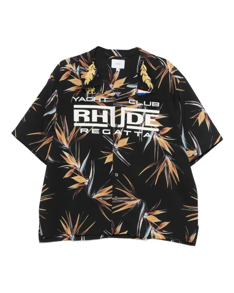 RHUDE Regatta Club Hemd mit Blumen-Print - Schwarz Schwarz