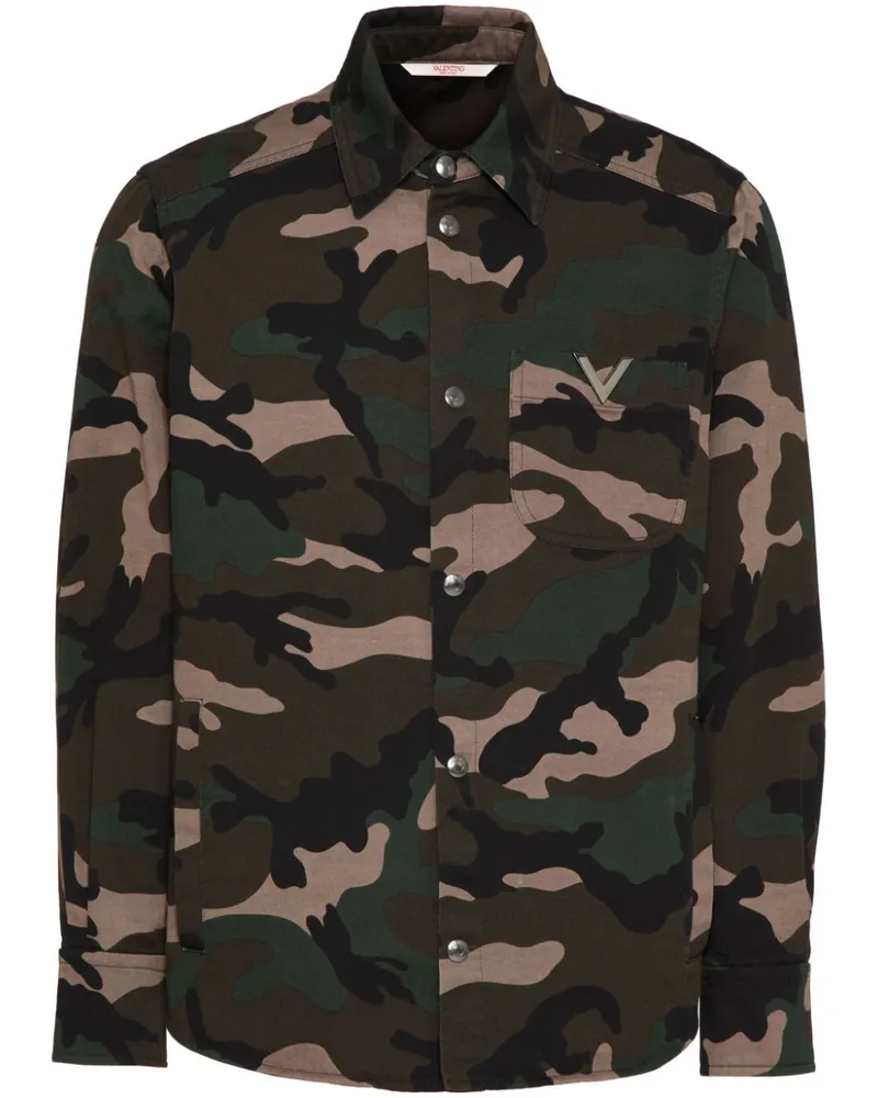 Valentino Garavani Hemdjacke mit V-Detail und Camouflage-Print - Grün Grün