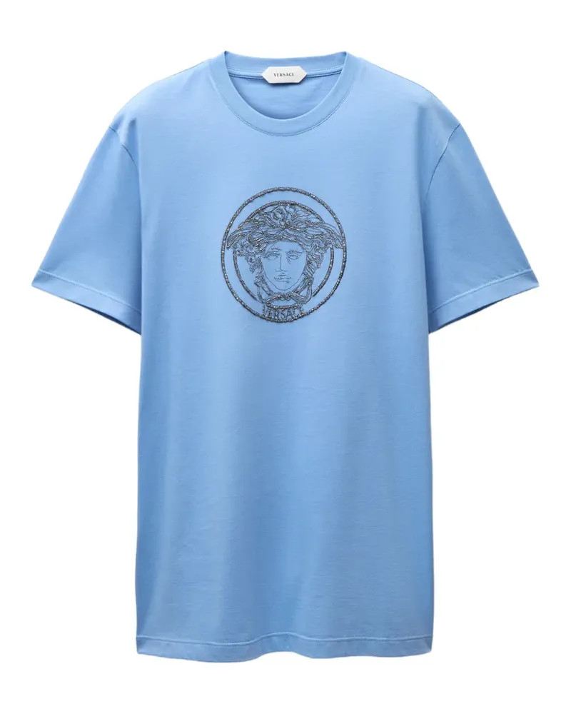 Versace Schmales T-Shirt mit Logo-Stickerei - Blau Blau