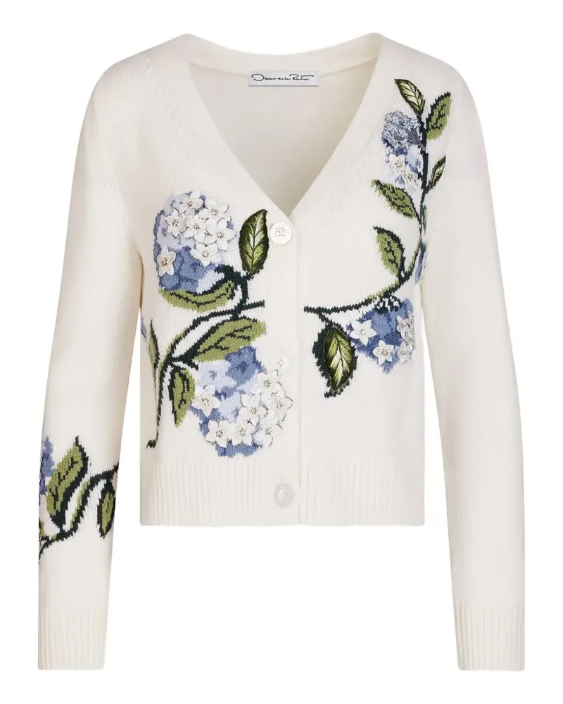 Oscar de la Renta Cardigan mit Porzellanblumen-Jacquard - Weiß Weiß