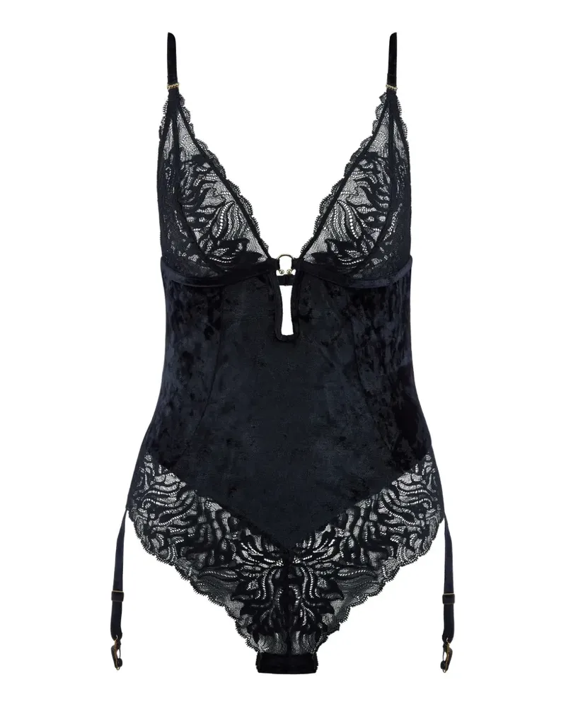 Aubade The Night Before Body aus Samt mit Spitzeneinsätzen - Schwarz Schwarz