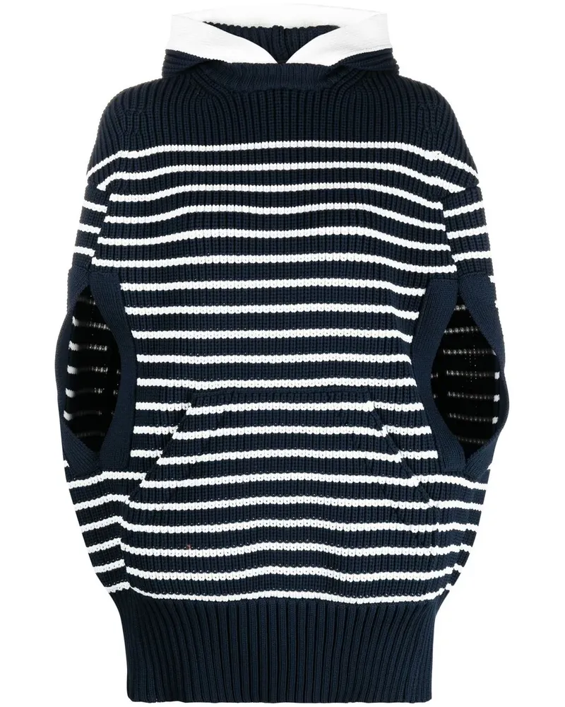 Sacai Gestrickter Hoodie mit Streifen - Blau Blau
