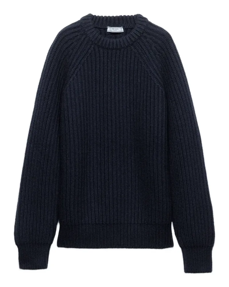 Prada Gerippter Pullover mit Pelzkragen - Blau Blau
