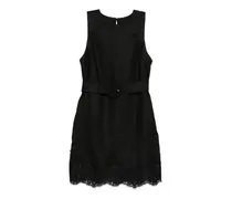 Kurzes Leinenkleid mit Spitze - Schwarz