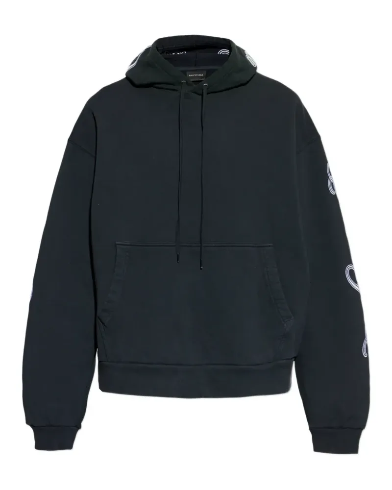 Balenciaga Hoodie mit kursivem Logo - Schwarz Schwarz