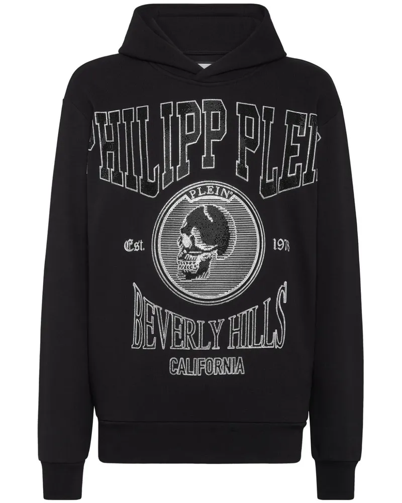 Philipp Plein Jersey-Hoodie mit Kristallverzierung - Schwarz Schwarz