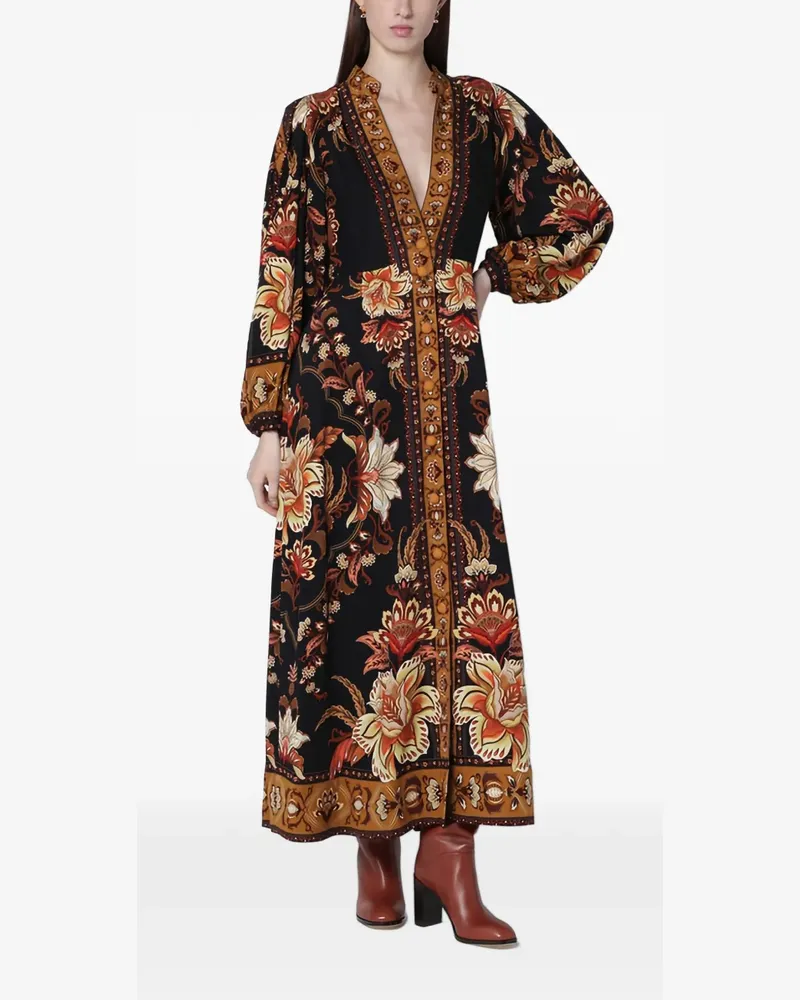 FARM Rio V-neck floral-pattern maxi dress - Schwarz Schwarz