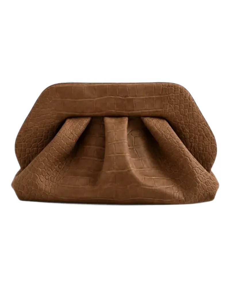 THEMOIRÈ Bios croc-effect clutch bag - Braun Braun