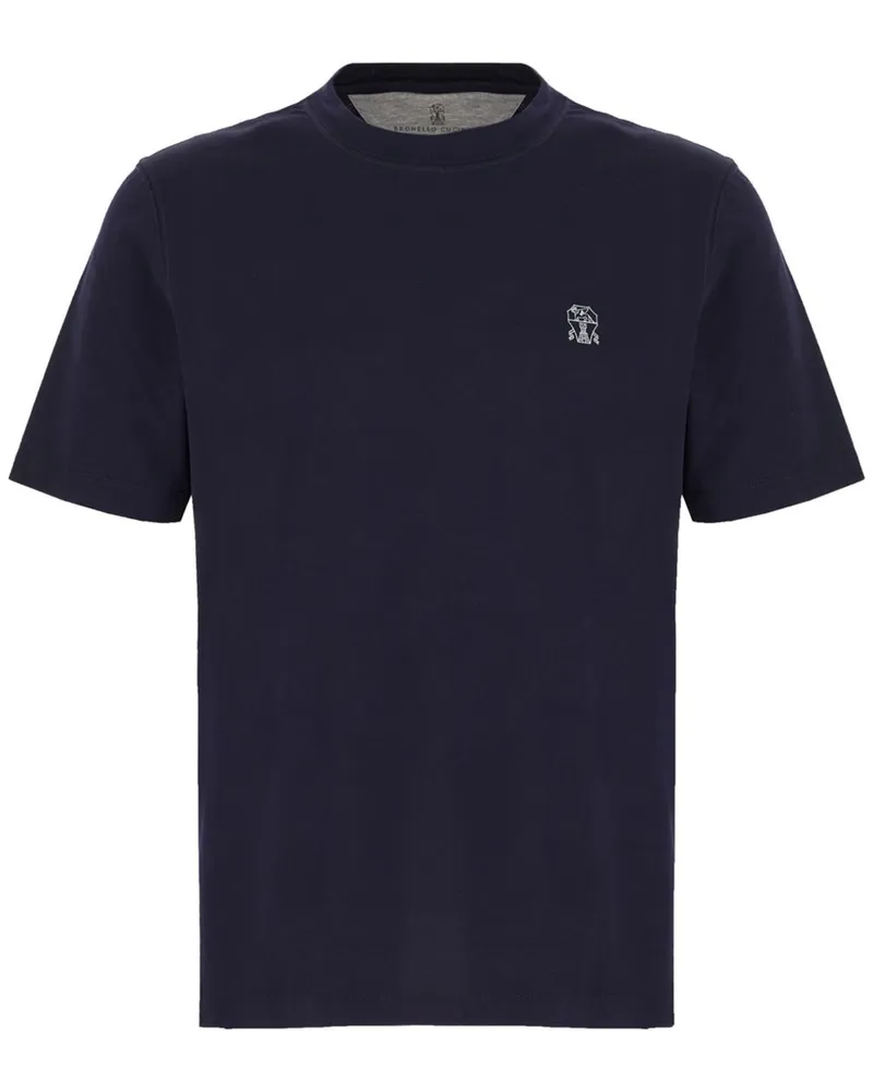 Brunello Cucinelli T-Shirt mit Logo-Stickerei - Blau Blau