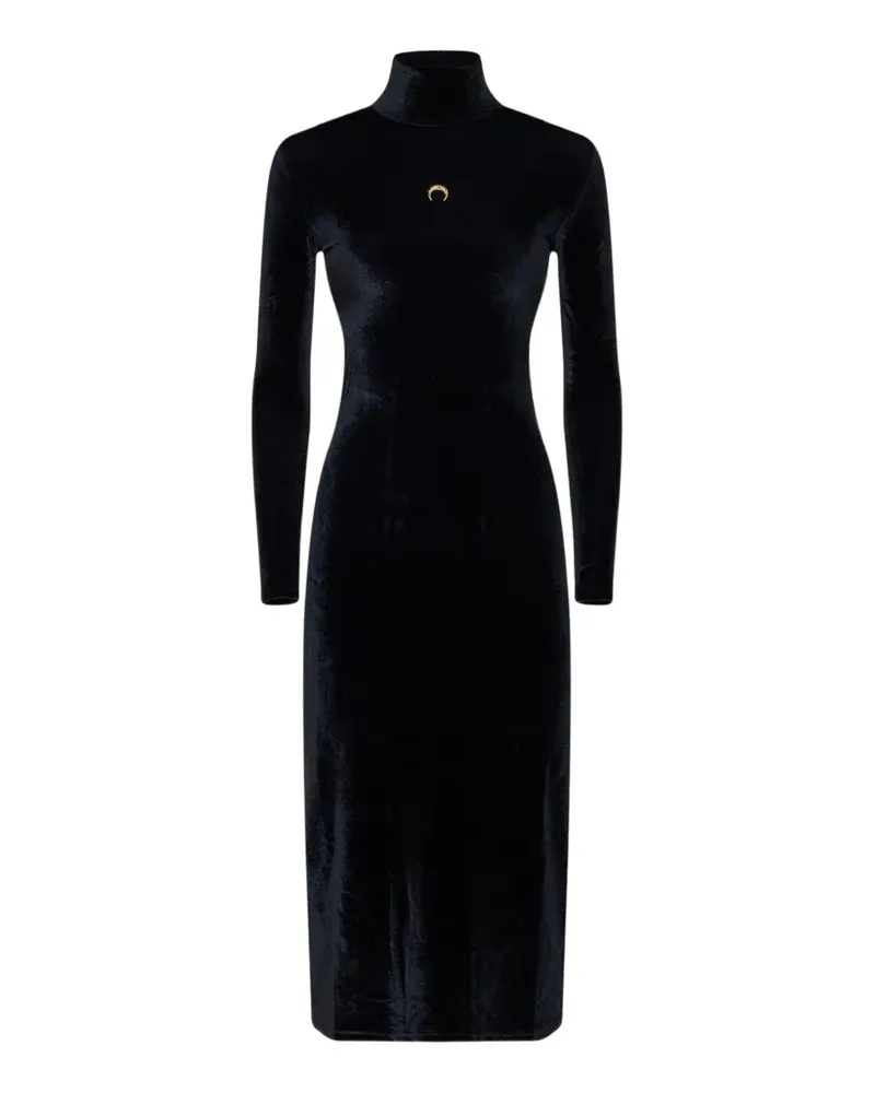 Marine Serre Moon logo velvet fleece long dress - Schwarz Schwarz