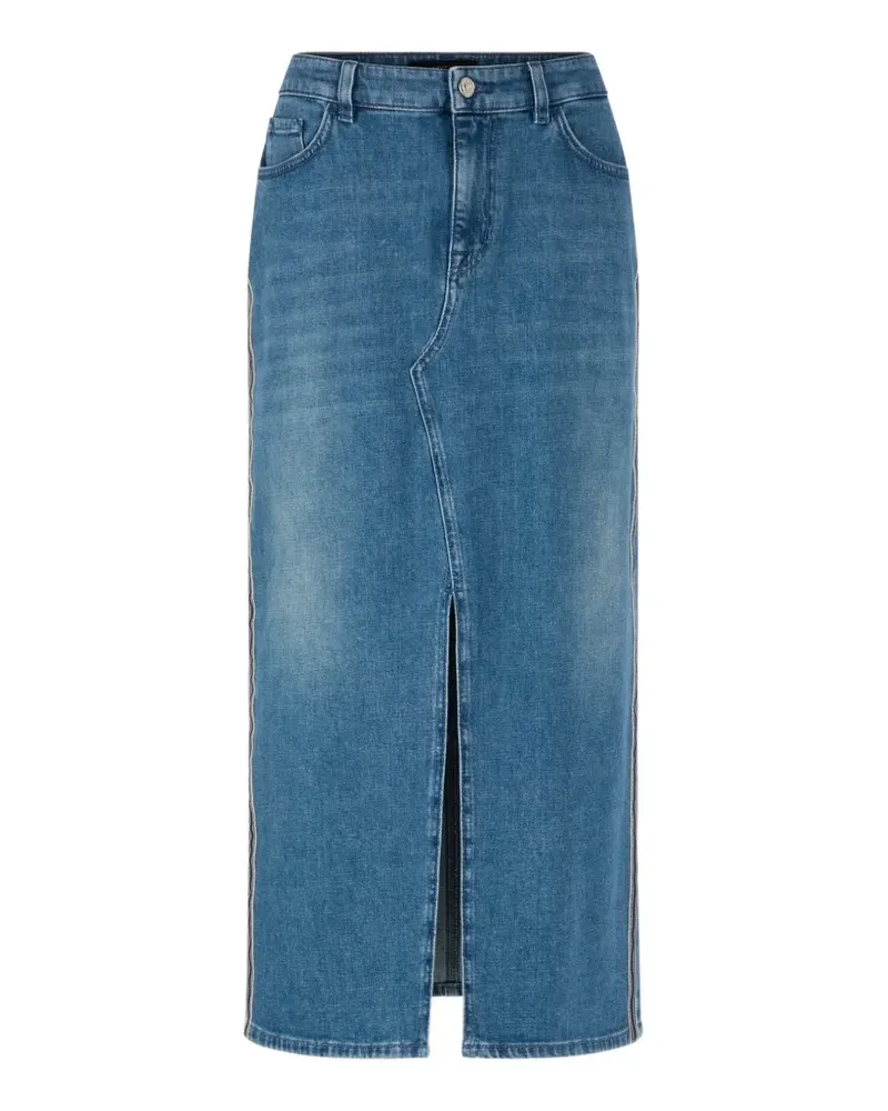 Marc Cain front-slit logo-patch midi skirt - Blau Blau