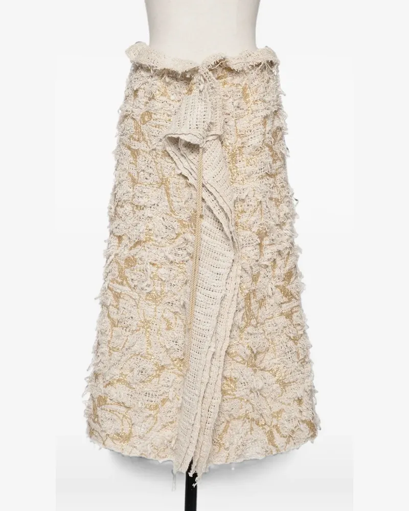 Muller of Yoshiokubo frayed-detail embroidered midi skirt - Nude Nude