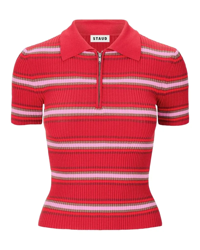 STAUD Ren zip-fatening striped polo shirt - Rot Rot